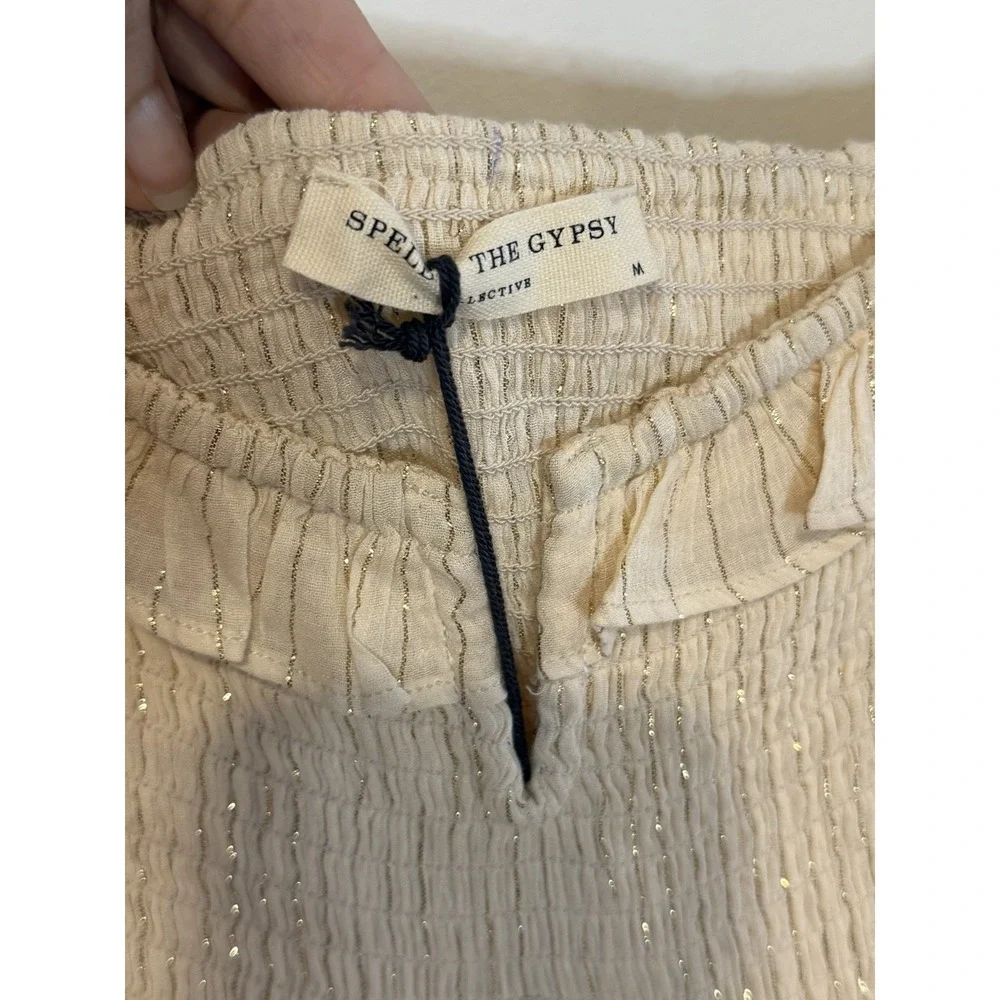 NWT Free People Spell & the Gypsy Clementine Maxi Dress Sz MED Boho Cream‎ Gold